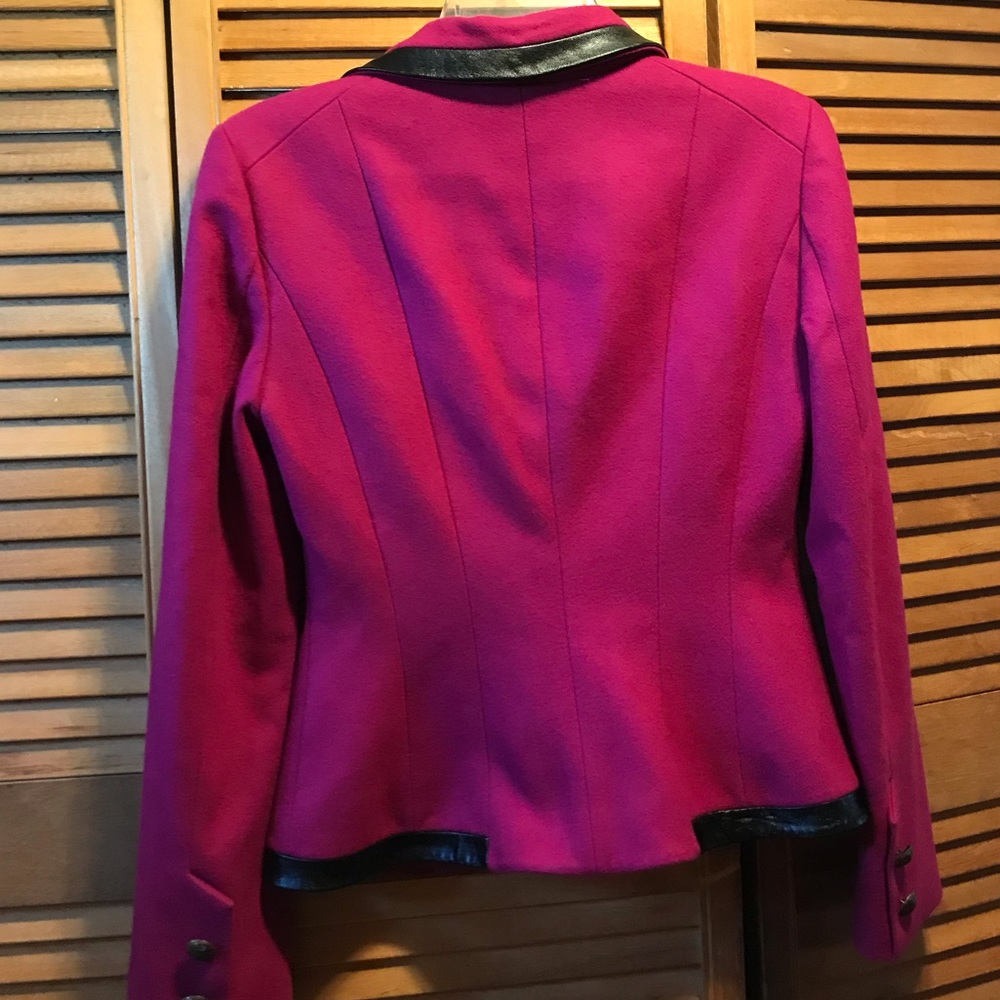 Bebe Raspberry Wool Blazer w/Faux Leather Jacket - Picture 2 of 13